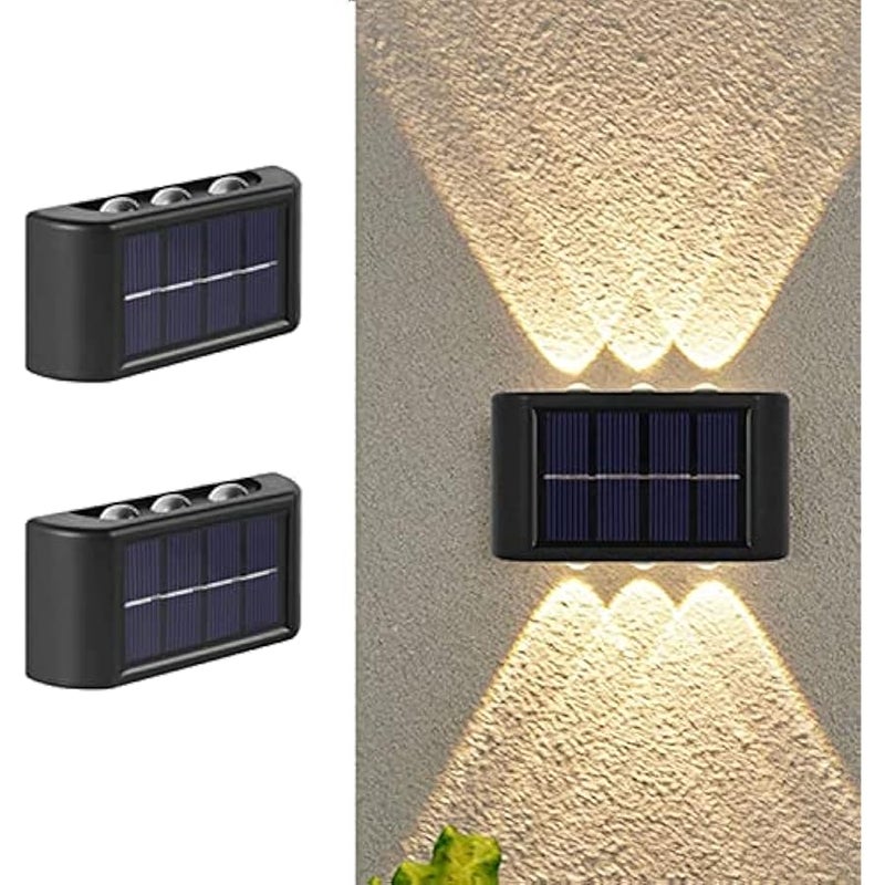 MWS-ForCamping 6 Led Solar Up Down Wall Lights, 2 Pack Warm White Illuminate Outdoor Wall Lamps for House,Small Exterior Light Fixture Waterproof Nordic Style Lighting Decor for Home Garden Porch - Image 1